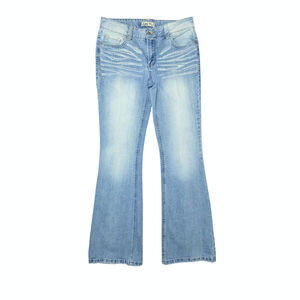 VTG L.E.I. Sophia Hipster Flare Jeans Juniors Size 7 Light Wash Embroidered Y2K